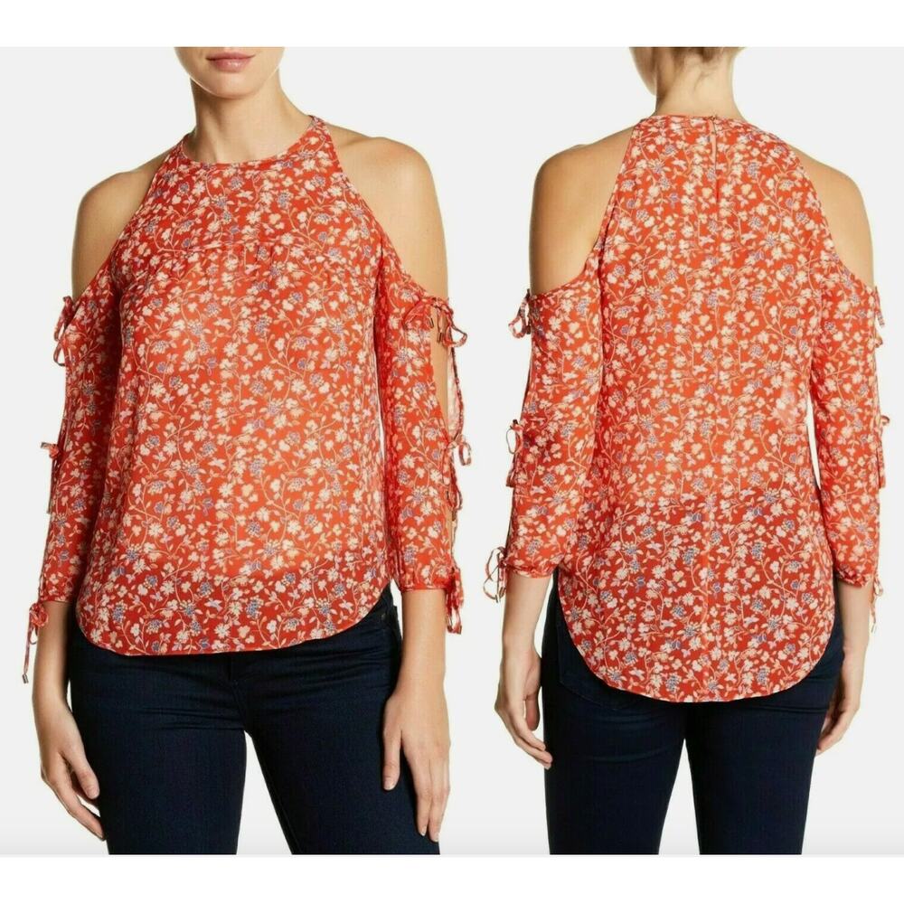 Veronica Beard‎ Flynn Liberty Floral Sheer Cold Shoulder 100% Silk Blouse Size 8